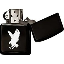 Calperia Şık Siyah Benzinli Metal Çakmak - Kartal Tasarımı