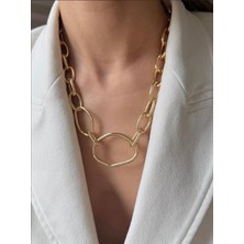 ZS Aksesuar Gold Kaplama Büyük Halkalı Zincir Kolye – Modern Tasarım Kalın Zincir Kadın Kolye