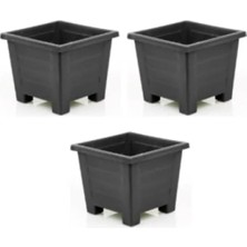 Calperia Kare Plastik Saksı Seti, 0,6 L, 3 Adet, Antrasit