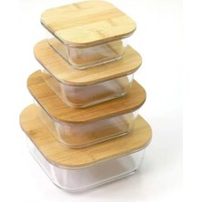 Calperia Bambu Kapaklı Vakumlu Cam Saklama Kabı Seti - Hava Geçirmez