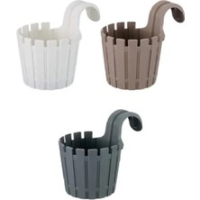 Calperia 3'lü Renkli Akasya Balkon Saksı Seti, 1.5 Litre | Kahve, Beyaz ve Antrasit