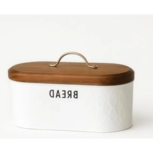 Calperia Ahşap Kapaklı Beyaz Metal Ekmek Kutusu - 33X18X18 cm