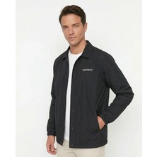 Flamex Erkek Yağmur Itici Iç Astarlı Çıtçıtlı Iç Cepli Dış Cepli Mevsimlik Ceket - Siyah