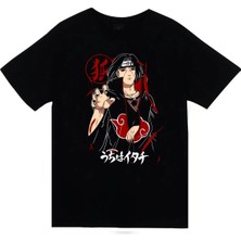 stonedfame Naruto - Itachi Uchiha - Anime Baskılı Unisex %100 Pamuk Siyah T-Shirt