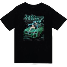 stonedfame Hatsune Miku Anime Baskılı Unisex %100 Pamuk Siyah T-Shirt