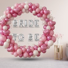 Tedaks Bride To Be Temalı Gümüş Folyo Harf Pembe Beyaz Fuşya Balonlar Pembe Kalp Süsleme