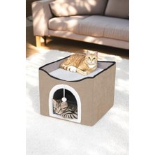 Tineke Sevimli Katlanır Taşınabilir Çok Fonksiyonlu Kapalı Kedi Evi Yatağı Kahverengi