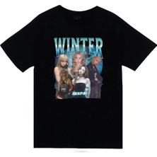 stonedfame Aespa - Winter - K-Pop Baskılı Unisex %100 Pamuk Siyah T-Shirt