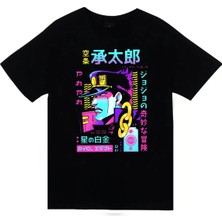 stonedfame Jojo's Bizarre Adventure - Jotaro Kujo - Anime Baskılı Unisex %100 Pamuk Siyah T-Shirt
