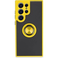 Newface Samsung Galaxy S23 Ultra Kılıf Montreal Yüzüklü Silikon Kapak - Sarı