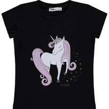 Civil Girls Unicorn Baskılı 2-5 Yaş Tişört  - Siyah