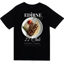 stonedfame Edirne - 22 - Selimiye - Tava Ciğer - Şehir Baskılı Unisex %100 Pamuk Siyah T-Shirt