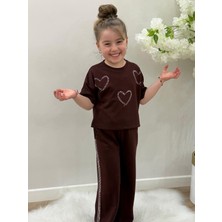 Yiğit Butik Kız Çocuk Taşlı Kalp Desenli Alt Üst Takım