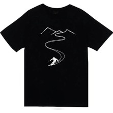 stonedfame Kayak - Dağ Baskılı Unisex %100 Pamuk Siyah T-Shirt