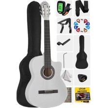 Midex CG-395WH Beyaz Renk Kesik Klasik Gitar 4/4 Yetişkin Boy Sap Ayarlı Full Set