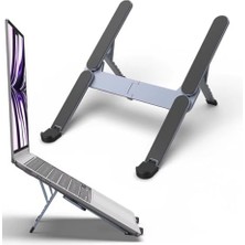 Mcstorey Katlanabilir Alüminyum Laptop Stand 6 Kademeli Ergonomik Yükseltici Cep Boyu Taşınabilir Kaymaz Silikon Pedli Taşıma Çantalı Notebook Tablet Tutucu Gri