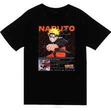 stonedfame Naruto - Naruto Uzumaki - Anime Baskılı Unisex %100 Pamuk Siyah T-Shirt
