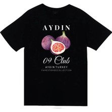 stonedfame Aydın - 09 - Incir - Meyve - Sahil - Beach Şehir Baskılı Unisex %100 Pamuk Siyah T-Shirt