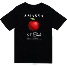stonedfame Amasya -05 - Elma - Şehir Baskılı Unisex %100 Pamuk Siyah T-Shirt