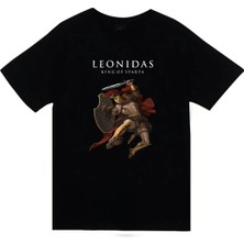 stonedfame Leonidas - 300 Spartalı - The Spartan Baskılı Unisex %100 Pamuk Siyah T-Shirt