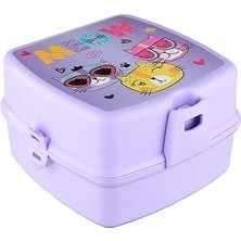 Kedi Baskılı 4 Bölmeli ve Kaşık Çatallı Beslenme Çantası - Beslenme Kutusu