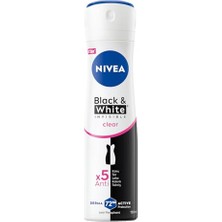 Nıvea Kadın Sprey Deodorant Black&white Invisible Clear 150 Ml,72 Saat Terleme ve Ter Kokusuna Karşı Anti Perspirant Koruma, Çiçek Kokusu,kıyafetlerde Leke Karşıtı, Alkol Içermez