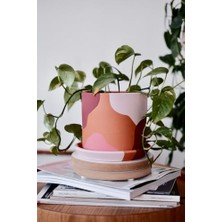 Terracotta Silindir Saksı+Tabak • Pembenin Tonları (Küçük)