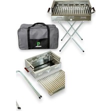 Paslanmaz Çelikten Katlanır Ayaklı ve 3 Kademeli Mangal Çantalı