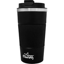 Any Morning 500 ml Paslanmaz Çelik Termos Mug, Kaymaz Silikon Halkalı, Sızdırmaz, Siyah BA21549