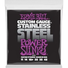 Ernie Ball Power Slinky Paslanmaz Çelik Yara Elektro Gitar Telleri, Ölçü 11-48