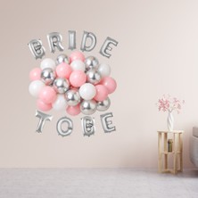 Tedaks Pembe Gümüş Beyaz Balonlar Gümüş Folyo Harfli Bride To Be Süsleme
