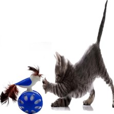 Tekerlekli Hacıyatmaz Kuş Kedi Oyuncağı 1 Adet (Mavi)