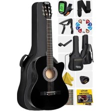Midex CG-390BK-XBAG Siyah Klasik Gitar 4/4 Sap Ayarlı Kesik Kasa Full Set (Çanta Tuner Askı Capo Metod Pena)