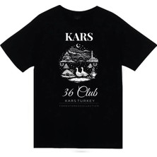 stonedfame Kars 36 Ani Harabeleri Kars Kalesi Kaz Şehir Baskılı Unisex %100 Pamuk Siyah T-Shirt