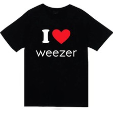 stonedfame I Weezer Müzik Grubu Baskılı Unisex %100 Pamuk Siyah T-Shirt