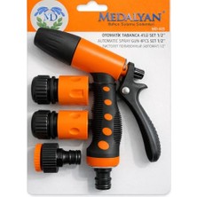 4 Parça Otomatik Su Tabancası Seti, Ergonomik Plastik Saplı, Ayarlanabilir Püskürtme Başlıklı, 1/2” Hortum Adaptörlü, Tazyikli, Sis, Yağmurlama Modlu, Bahçe Sulama Tabancası Takımı (MD-605)