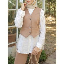 Modamorfo Cep Detaylı Düğmeli Scuba Yelek -Vizon