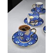 Qualitev 6 Kişilik Porselen Nazar Göz Kahve Fincan Takımı Seti 90ML Nazar Boncuğu