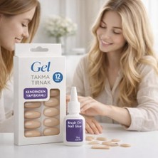 12 Adet Yumuşak Jel Takma Tırnak Seti, Kendinden Yapışkanlı Doğal Görünümlü Sahte Tırnaklar, Önceden Baz Katlı, Uç Astarı Hazır, Hediye 10G Fırçalı Nail Glue, Kolay Uygulama, Güçlü ve Dayanıklı