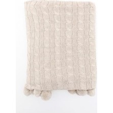 Bey Triko Örgü Tv Battaniyesi (Bej)