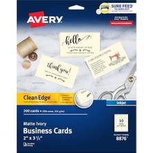 Basılabilir Kartvizitler, Mürekkep Püskürtmeli Yazıcı, 200 Kart, 2 x 3,5, Temiz Kenar, Ağır, Fildişi Rengi (8876)