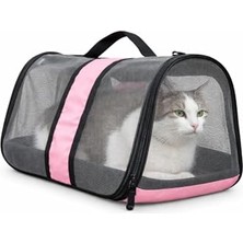 Aee® Komple Fileli Kedi Taşıma Çantası – Mdf Sert Tabanlı, Katlanabilir, Nefes Alabilen, Omuz Askılı & El Tutmalı, Hafif ve Sağlıklı Evcil Hayvan Taşıma Kutusu (45X28X28 Cm) (Pembe)