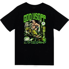 stonedfame One Piece - Usopp - Anime Baskılı Unisex %100 Pamuk Siyah T-Shirt