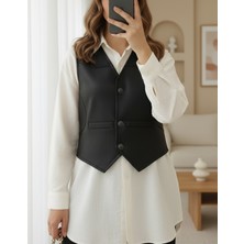 Modamorfo Cep Detaylı Düğmeli Scuba Yelek -Siyah