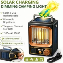 Solar ve USB Şarjlı Kamp Lambası – Dimmer Ayarlı Tungsten Filament Led, Gece Lambası, Taşınabilir Solar Işık, Outdoor Kamp, Ev ve Araç Için Aydınlatma          [enerji Sınıfı A]