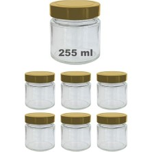 Afracam 255 ml Kavanoz Metal Derin Kapaklı 255 cc Şeffaf Reçel, Marmelat Cam Kavanoz Deep 6 Adet (Altın Kapak)