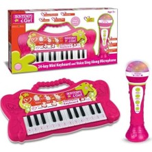 Bey Bontempi Elektronik Karaoke Seti, 24 Tuşlu Işıklı Org ve Şarkı Söyleme Mikrofonu, 2'si 1 Arada, Pembe, Çocuklar Için Müzik Eğitim Seti, 3+ Yaş