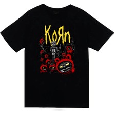 stonedfame Korn - Rock - Band - Metal Baskılı Unisex %100 Pamuk Siyah T-Shirt