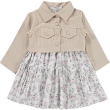Lüks Kumru Tekstil Civil Girls Ceketli Çiçekli 2 Li 2-5 Yaş Elbise - Bej