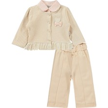 Lüks Kumru Tekstil Leopar Gömlek Dantelli Hırka 3 Lü 6-18 Ay Takım - Pembe